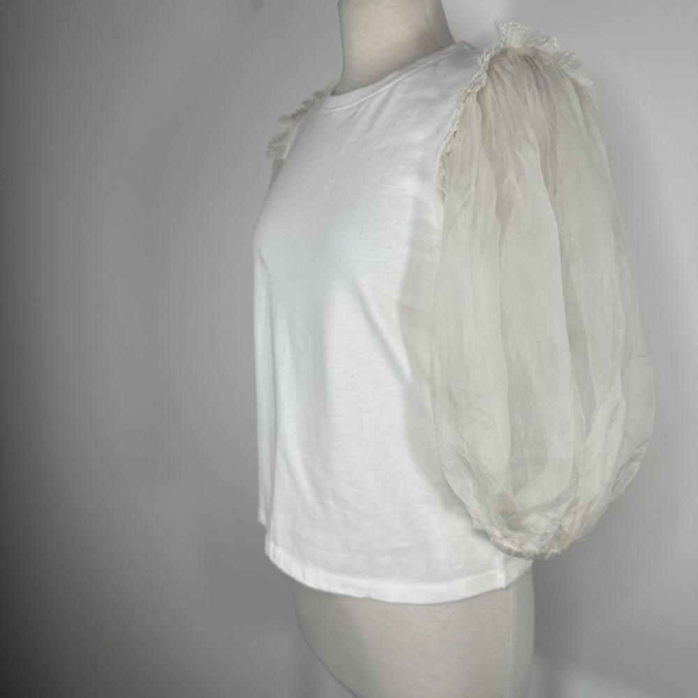 SEA New York White Balloon Cream Sleeve Sweatshirt Top Women's Size XS